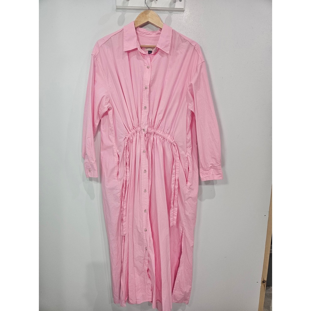 Universal Thread Pink Cotton Drawstring Waist Maxi Shirt Dress Womens XL